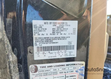 2013 Ford F150 Supercrew z USA, uszkodzony, nr VIN 1FTFW1EF1DFB88381